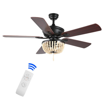 Erin 52" Rustic Farmhouse Iron/Wood Bead Mobile-App/Remote-Controlled LED Ceiling Fan - JONATHAN Y